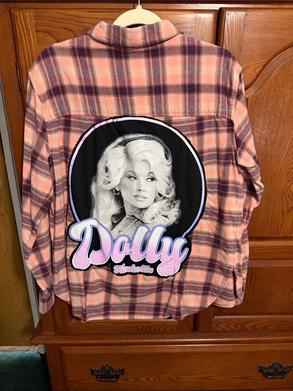 Dolly Parton Upcycled Flannel Tee One of a kind